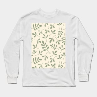 Assorted Leaf Silhouettes Green on Cream Long Sleeve T-Shirt